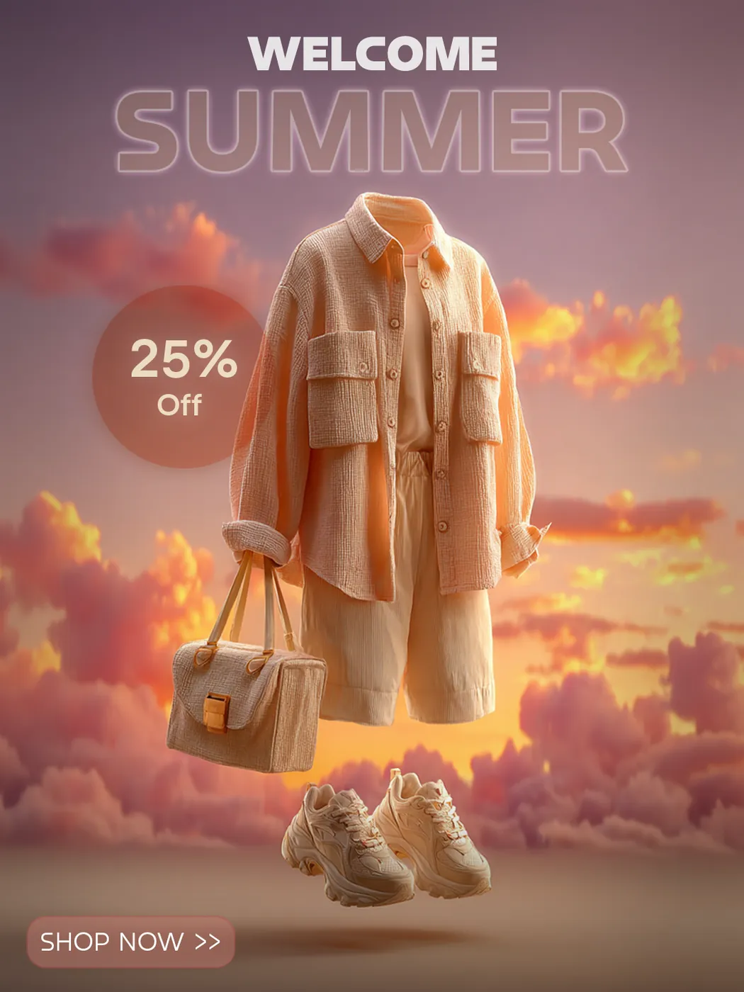 Welcome Summer — 25% הנחה — פוסט קמפיין מכירה | פוסטים בעיצוב AVEXA STUDIO
